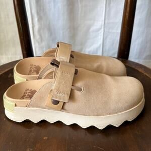 SOREL Women’s Viibe Clog Suede Leather Nova Sans Beige Tan Size 8.5